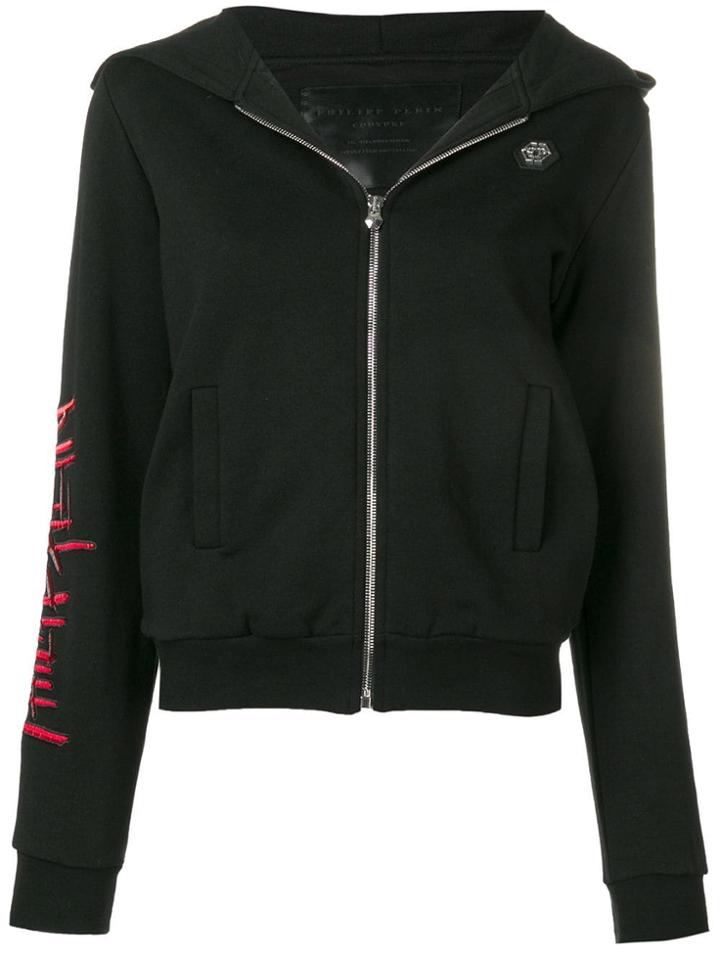 Philipp Plein Embellished Skull Zip Front Hoodie - Black