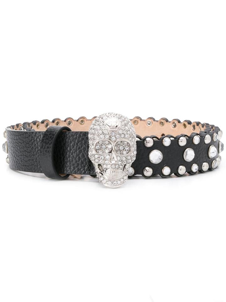 Philipp Plein Crystal-embellished Skull Belt - Black