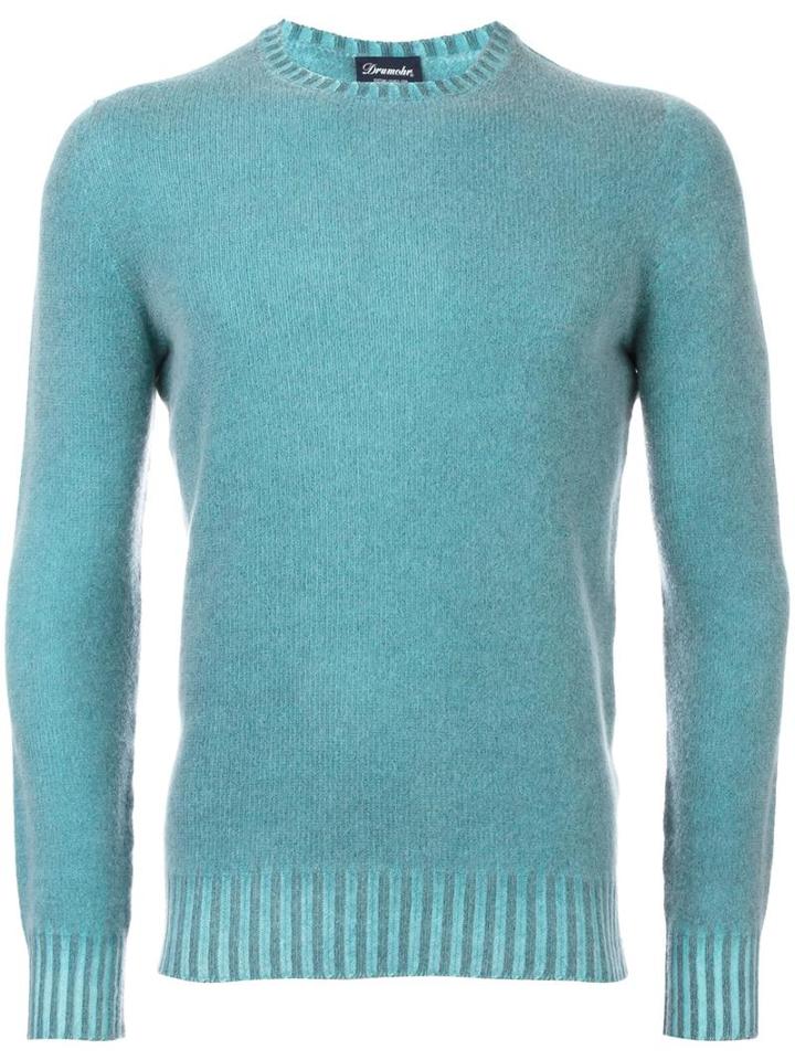 Drumohr Round Neck Jumper, Men's, Size: 56, Blue, Lambs Wool
