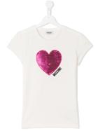 Moschino Kids Sequin Heart Logo T-shirt, Girl's, Size: 14 Yrs, White