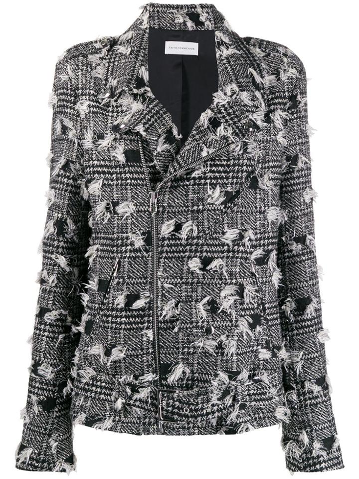 Faith Connexion Houndstooth Pattern Biker Jacket - Black