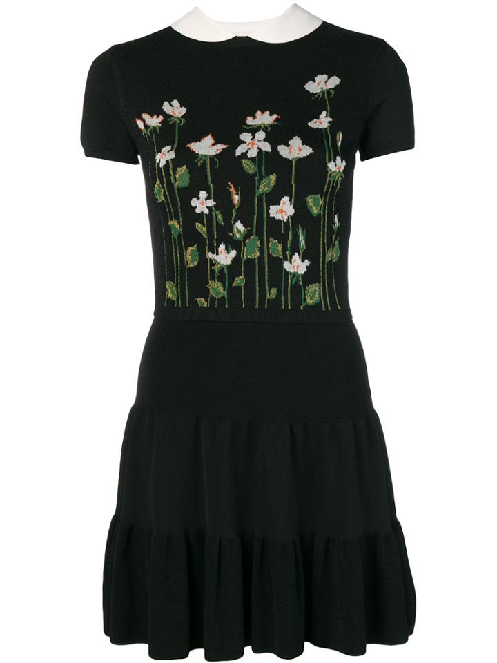 Red Valentino Floral Intarsia Knit Dress - Black