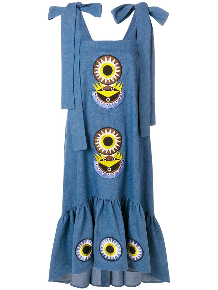 Katya Dobryakova Circled Ornament Denim Dress - Blue