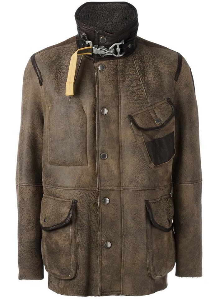 Parajumpers Buttoned Leather Jacket, Men's, Size: Medium, Brown, Sheep Skin/shearling