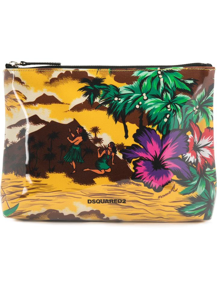 Dsquared2 Hawaiian Print Make-up Bag - Yellow & Orange
