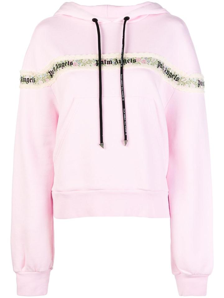 Palm Angels Floral Logo Tape Hoodie - Pink & Purple