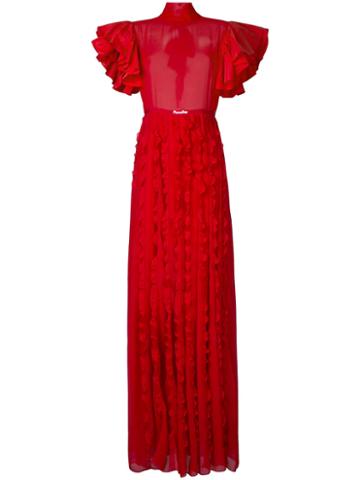 Brognano - Semi-sheer Ruffled Gown - Women - Cotton/polyester - 42, Red, Cotton/polyester
