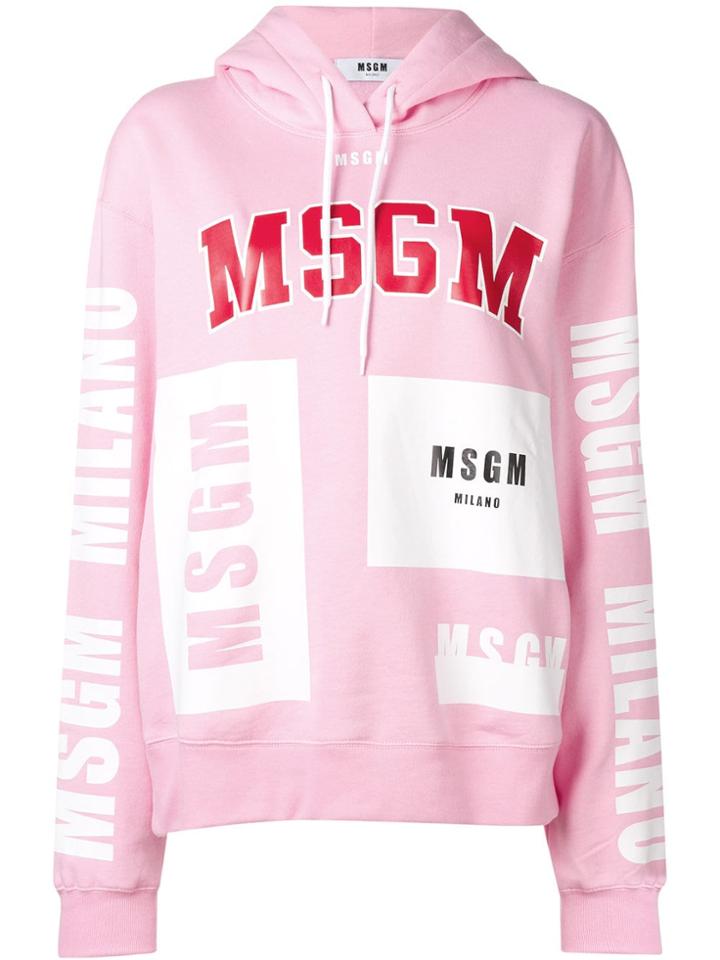 Msgm Logo Patch Hoodie - Pink