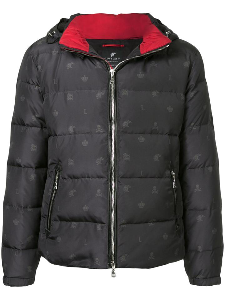 Loveless Patterned Padded Hooded Jacket - Black