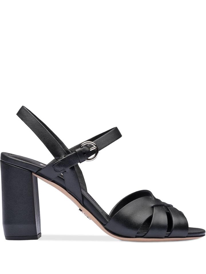 Prada Leather Sandals With Strap - Black