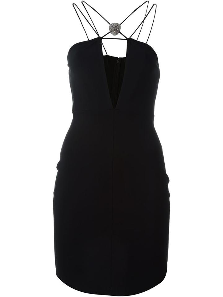 Versus Spaghetti Strap Fitted Dress, Women's, Size: 40, Black, Viscose/polyamide/spandex/elastane