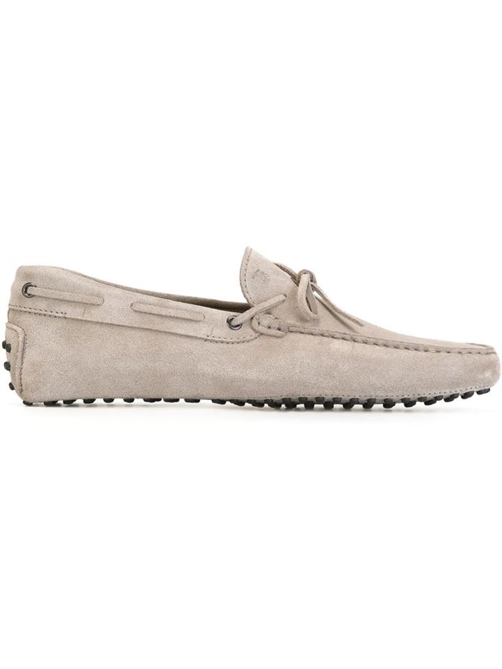 Tod S Gommino Driving Shoes, Men's, Size: 8.5, Grey, Suede/leather/rubber