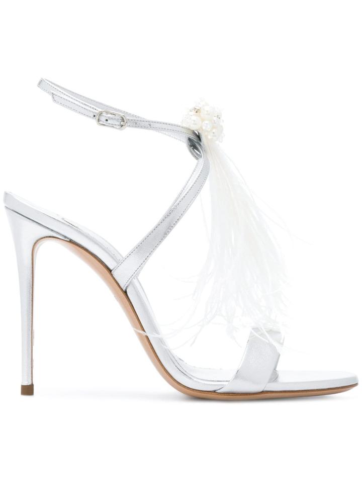 Casadei Ostrich Feather Embellished Sandals - Grey