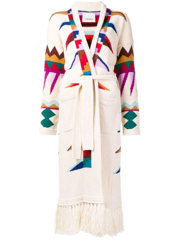 Laneus Aztec Pattern Cardi-coat - White