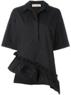 Marni Ruffle Hem Polo Shirt, Women's, Size: 40, Black, Cotton