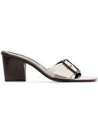 By Far White Silvia 65 Linen Buckle Mules - Brown