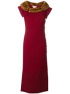 Christian Dior Vintage Fur Collar Long Dress - Red