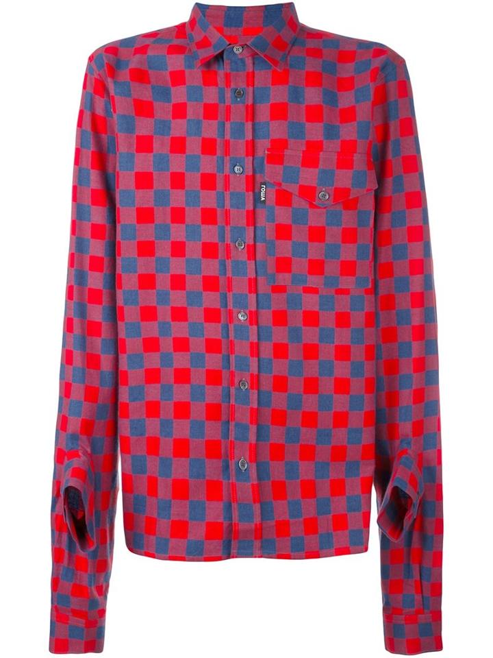Gosha Rubchinskiy Long Fit Checked Shirt, Men's, Size: Medium, Red, Cotton