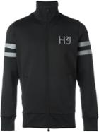 Hydrogen Logo Print Zipped Jacket, Men's, Size: Large, Black, Elastodiene/polyester