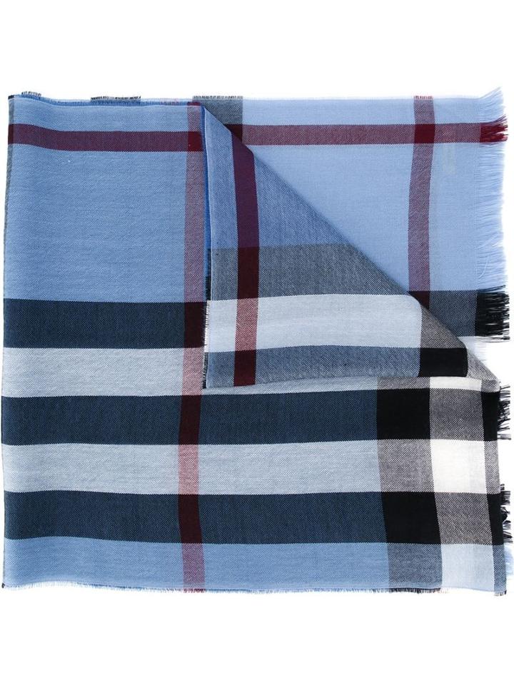 Burberry Checked Scarf, Men's, Blue, Cashmere/wool