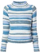 The Elder Statesman Dutch Stripe Mock Neck Sweater - Blue