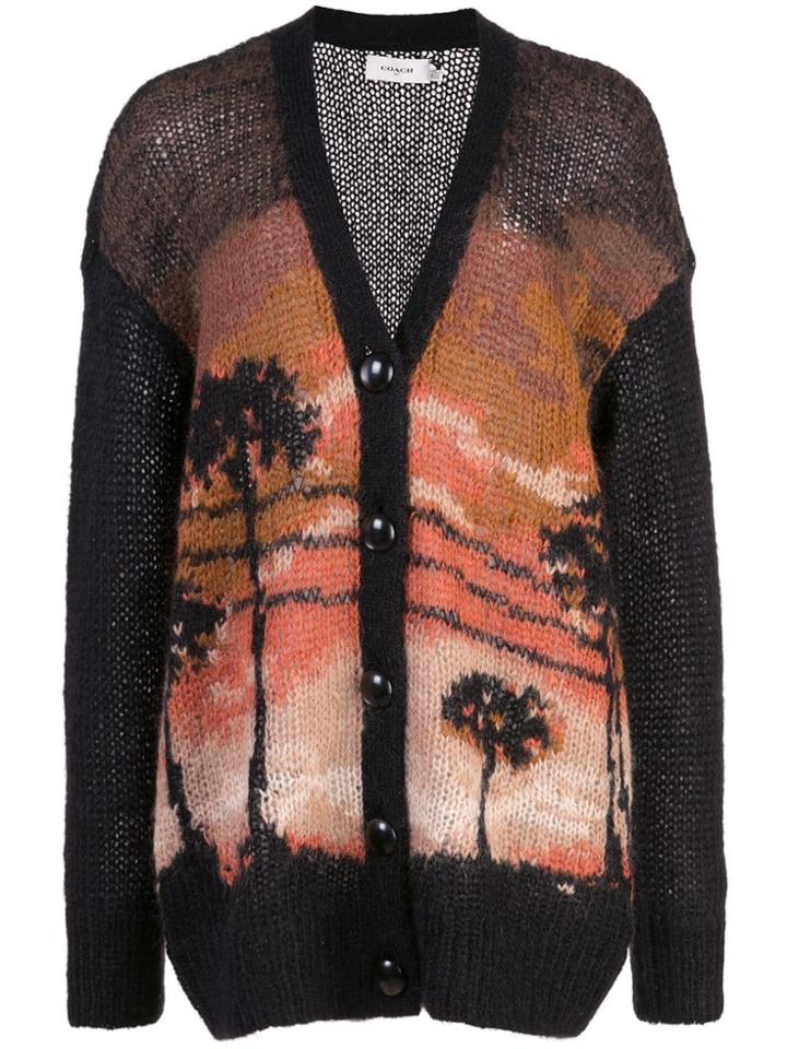 Coach Intarsia Knit Cardigan - Black