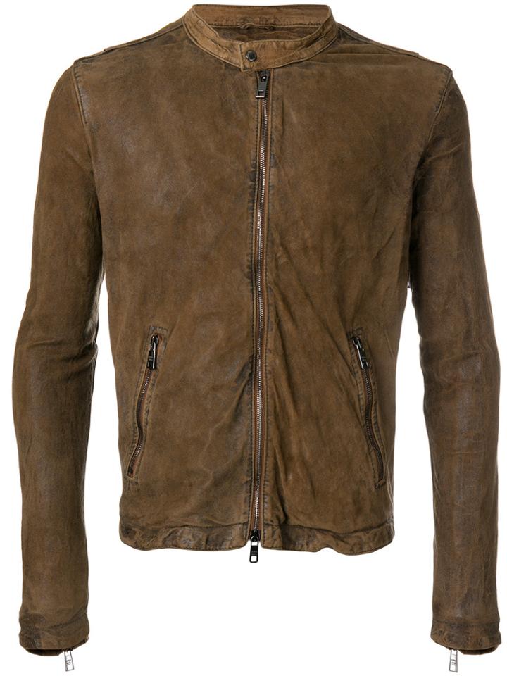 Giorgio Brato Banded Neck Leather Jacket - Brown