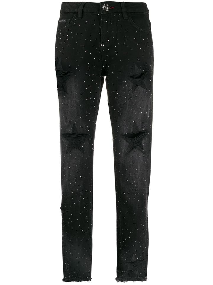 Philipp Plein Distressed High Rise Boyfriend Jeans - Black