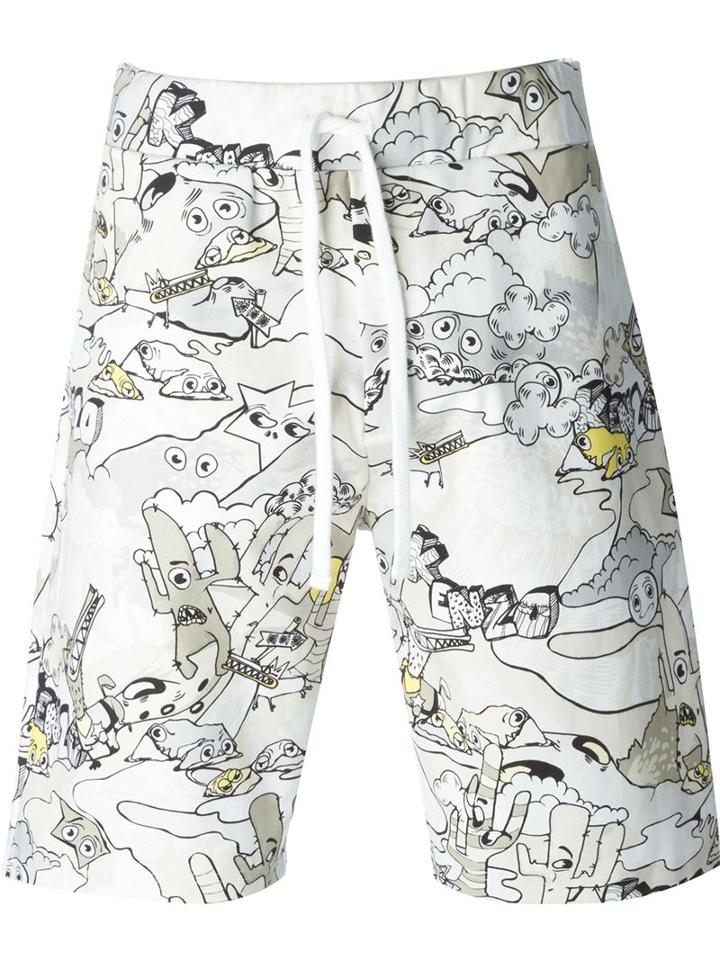 Kenzo Cartoon Shorts, Men's, Size: L, White, Cotton/spandex/elastane