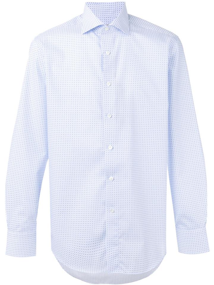 Canali Square Print Shirt, Men's, Size: 39, Blue, Cotton