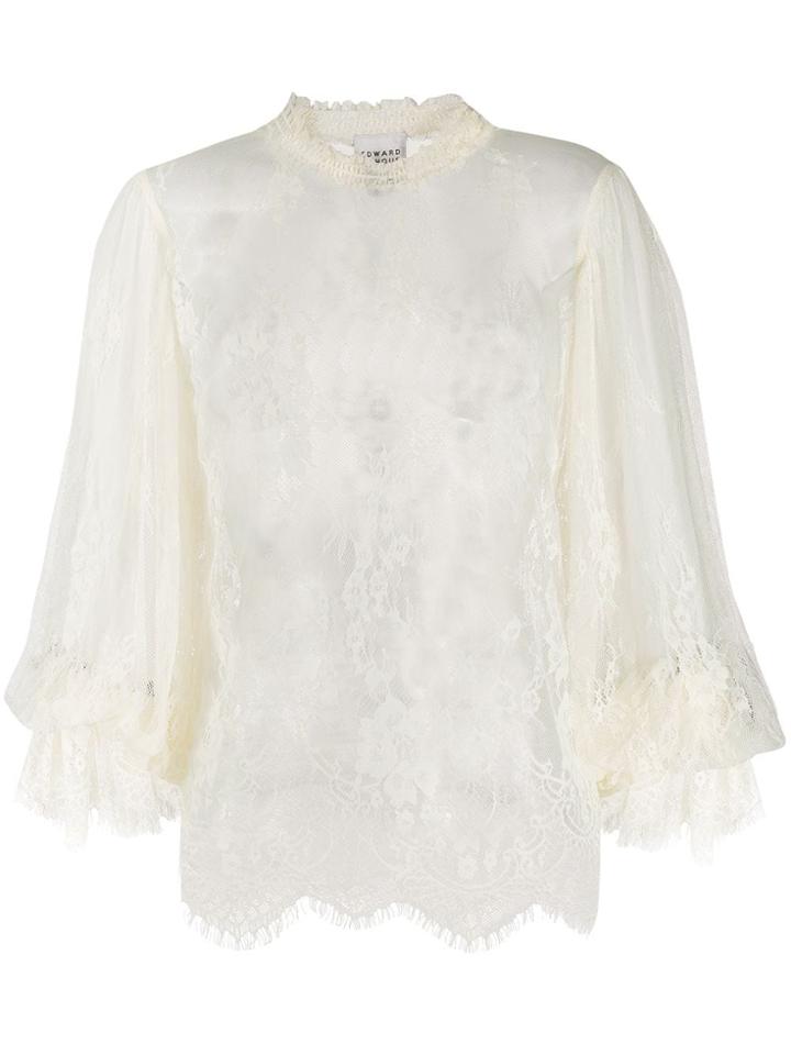 Edward Achour Paris Embroidered Sheer Blouse - White