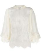 Edward Achour Paris Embroidered Sheer Blouse - White