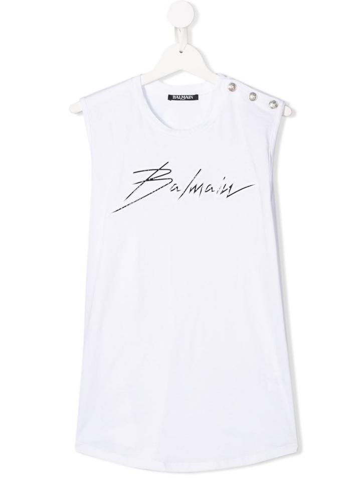 Balmain Kids Teen Logo Embellished Top - White