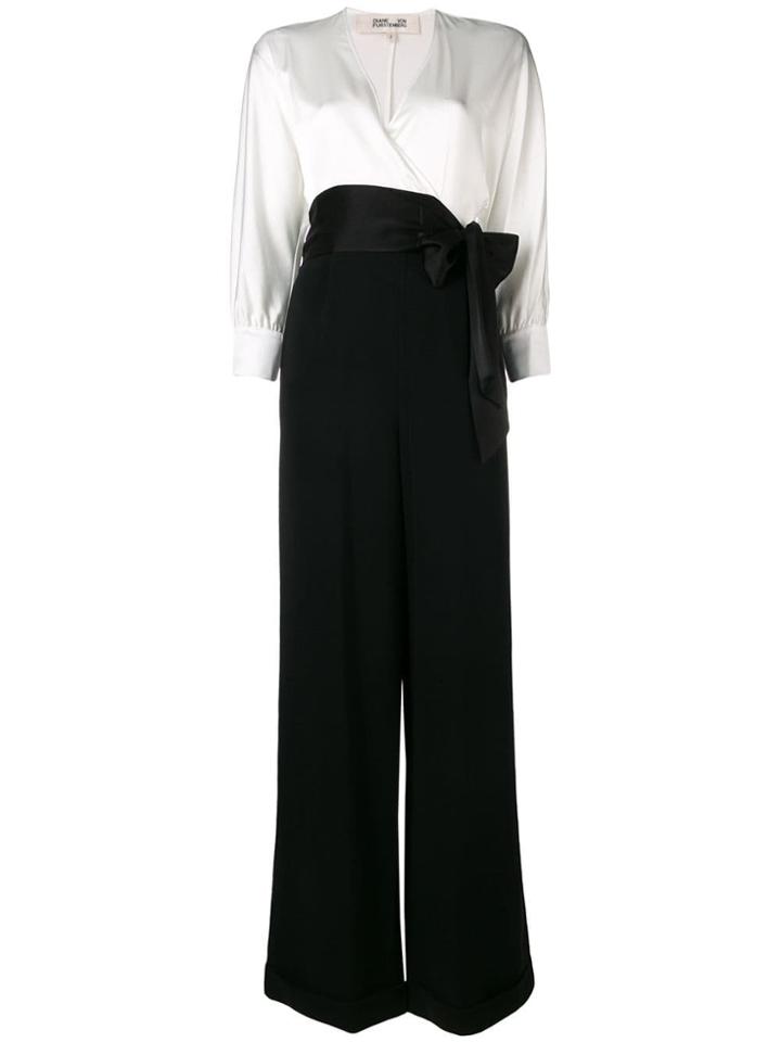 Diane Von Furstenberg Wrap Front Contrasting Jumpsuit - Black