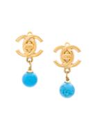 Chanel Vintage Cc Logo Drop Stone Earrings - Metallic
