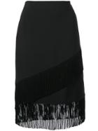 Josie Natori Fringed Crepe Pencil Skirt - Black