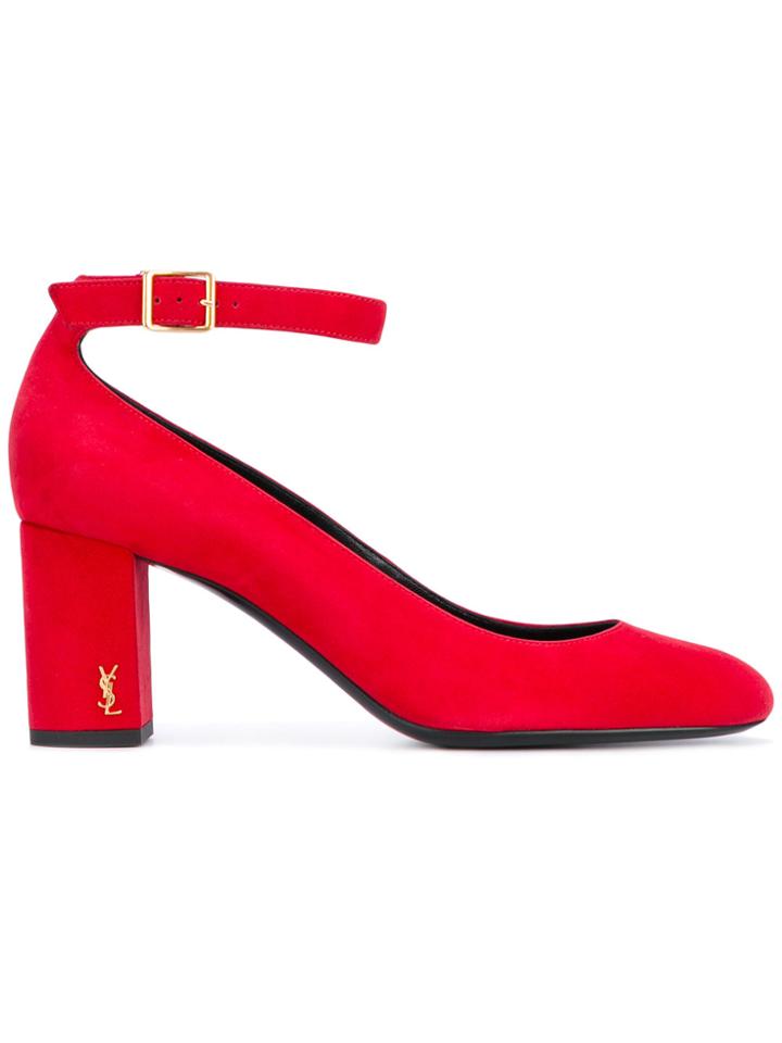 Saint Laurent Babies 70 Ankle Strap Pumps - Red