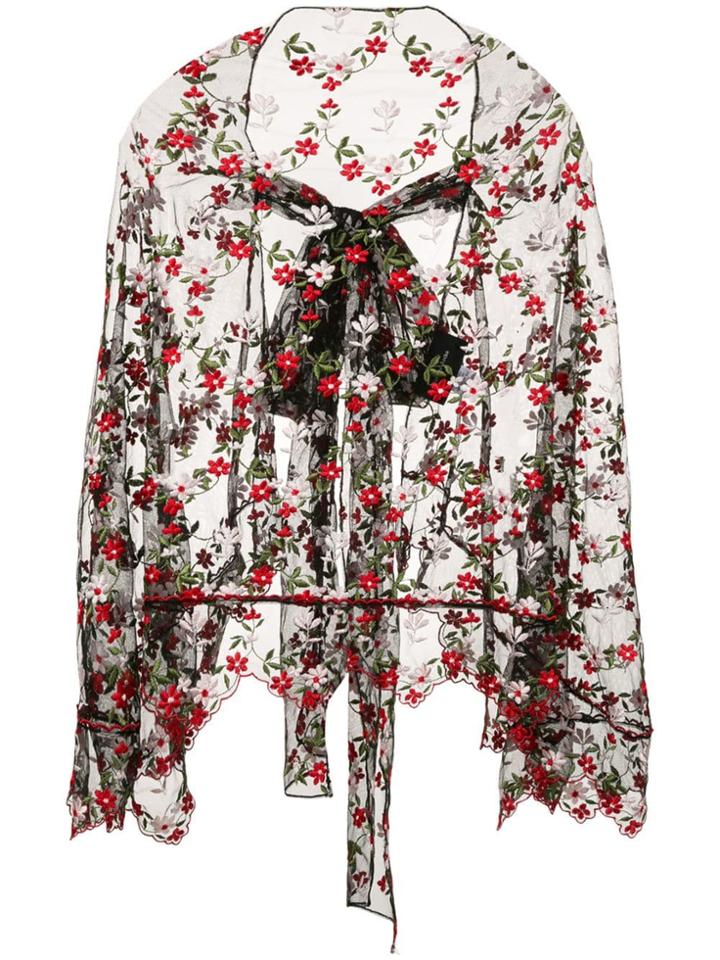 Simone Rocha Floral Embroidered Sheer Cape - Black