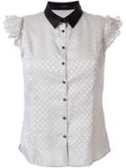 Loveless - Contrast Collar Overlay Shirt - Women - Polyester/rayon - 36, Brown, Polyester/rayon