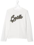 Gaelle Paris Kids Glitter Logo Embroidered Longsleeved T-shirt - White