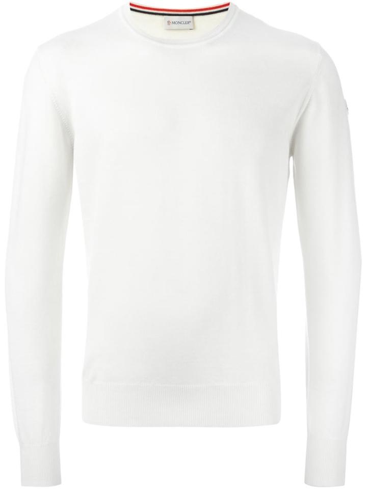 Moncler Classic Knit Sweater, Men's, Size: Large, White, Virgin Wool