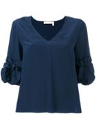 See By Chloé - Frilled Sleeve Top - Women - Silk/viscose - 40, Blue, Silk/viscose