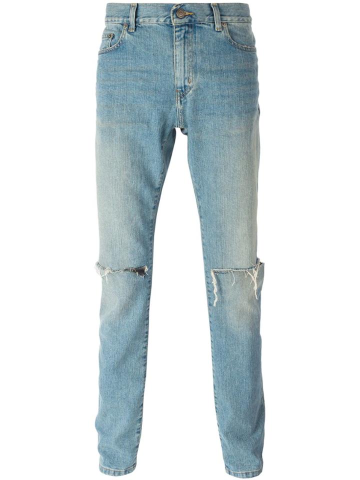 Saint Laurent Distressed Slim Jeans - Blue