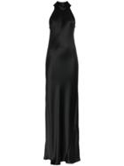 Galvan Siena Silk Tie Neck Full-length Dress - Black