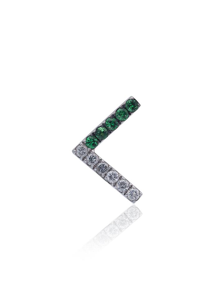 Yvonne Léon White Gold V Shaped Earring With Tsavorite And Grey