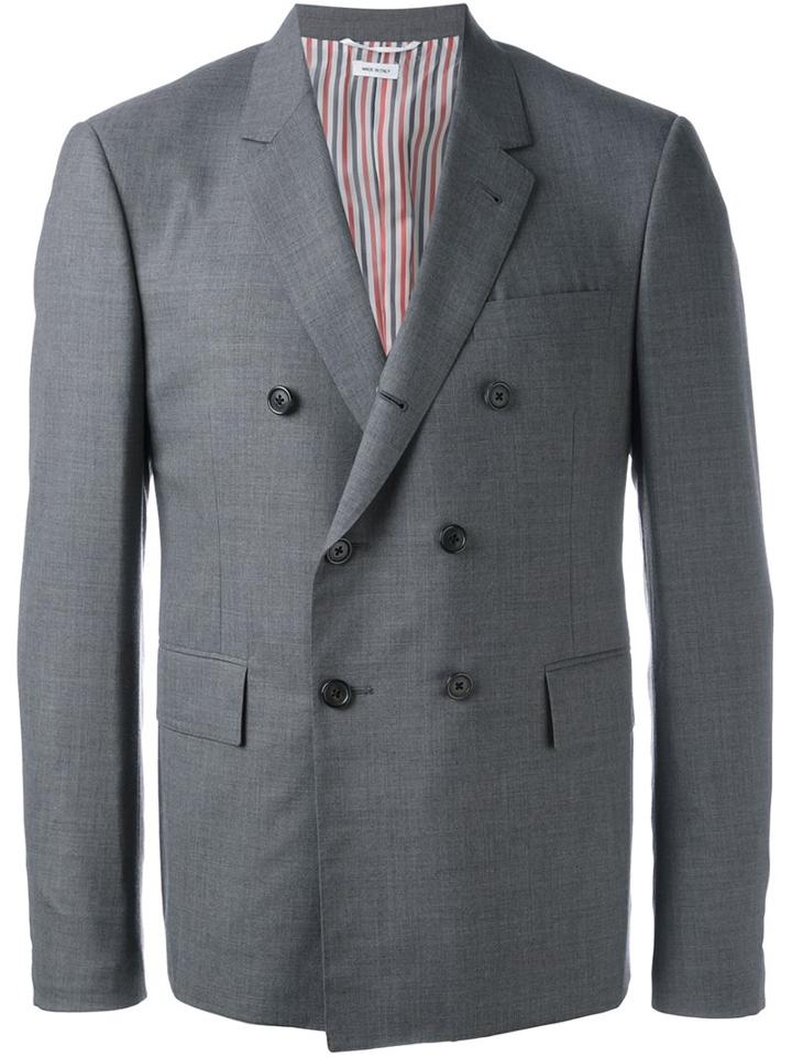 Thom Browne Double Breasted Blazer, Men's, Size: 3, Grey, Cotton/cupro/wool