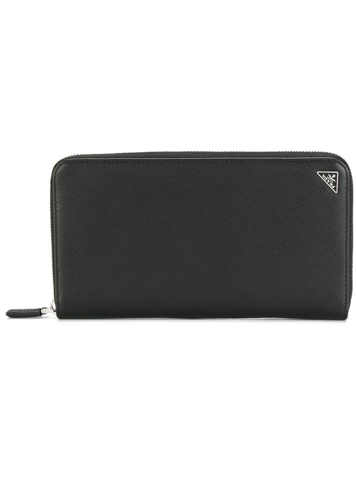Prada Saffiano Leather Travel Wallet - Black