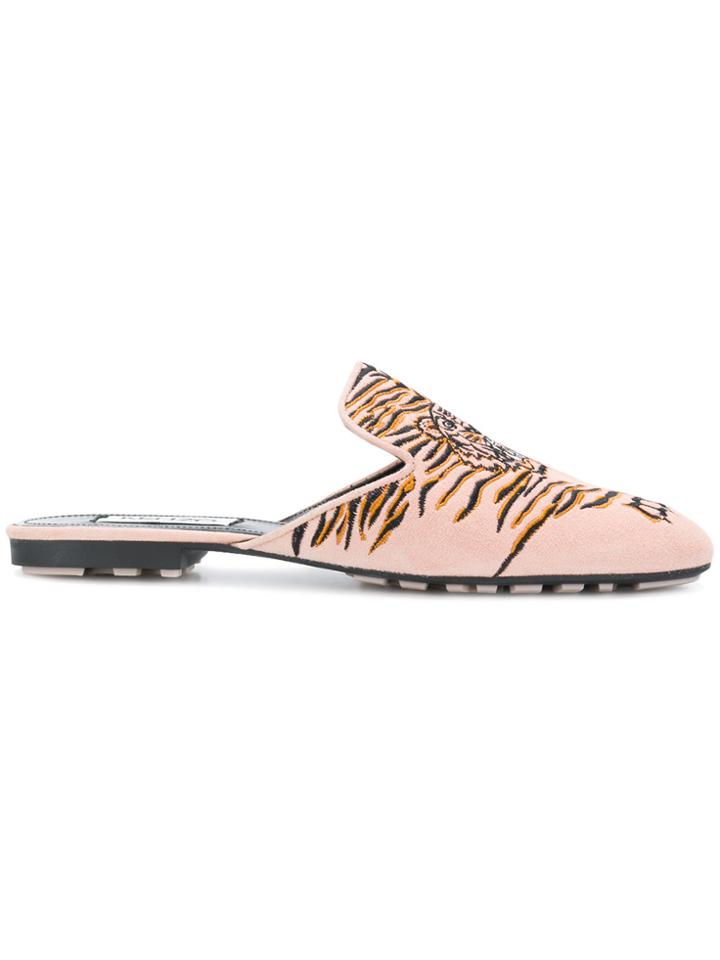 Kenzo Embroidered Tiger Mules - Pink & Purple