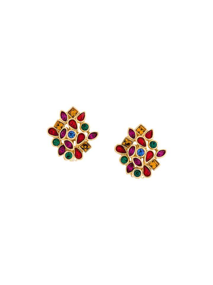 Yves Saint Laurent Vintage Crystal Embellished Earrings - Yellow &