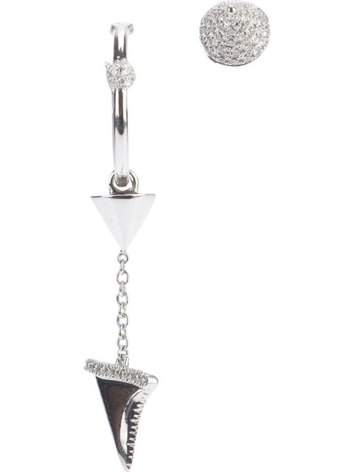 Elise Dray 18kt White Gold Shark Tooth And Diamond Cone Earring, Women's, Metallic